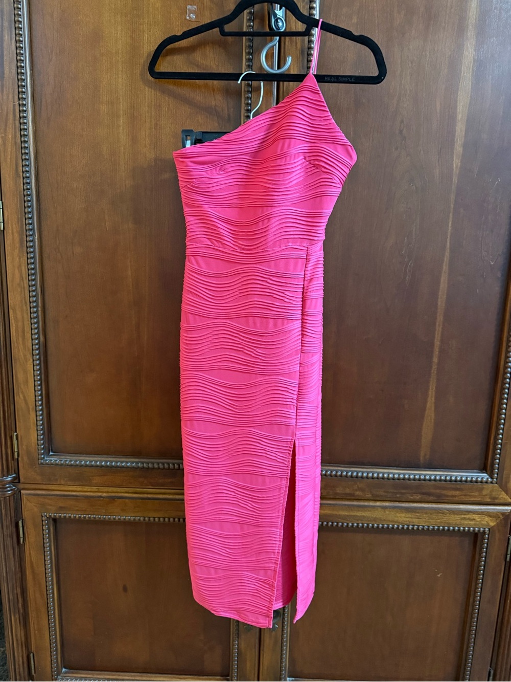 SHEIN One-Shoulder Fuchsia Textured Midi Dress
